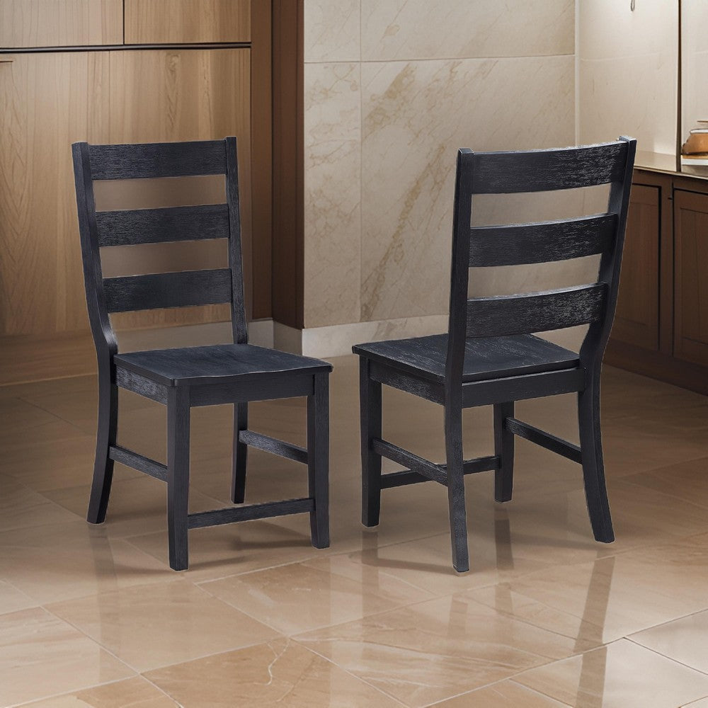 Brar Dining Chair Set of 2 Ladder Back Black Finished Asian Hardwood By Casagear Home BM318919