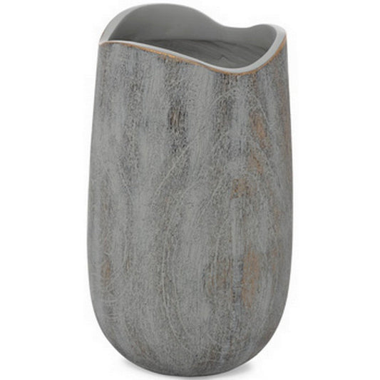 Nace 11 Inch Decorative Vase, Curved Mouth Antiqued Gray and Gold Polyresin By Casagear Home