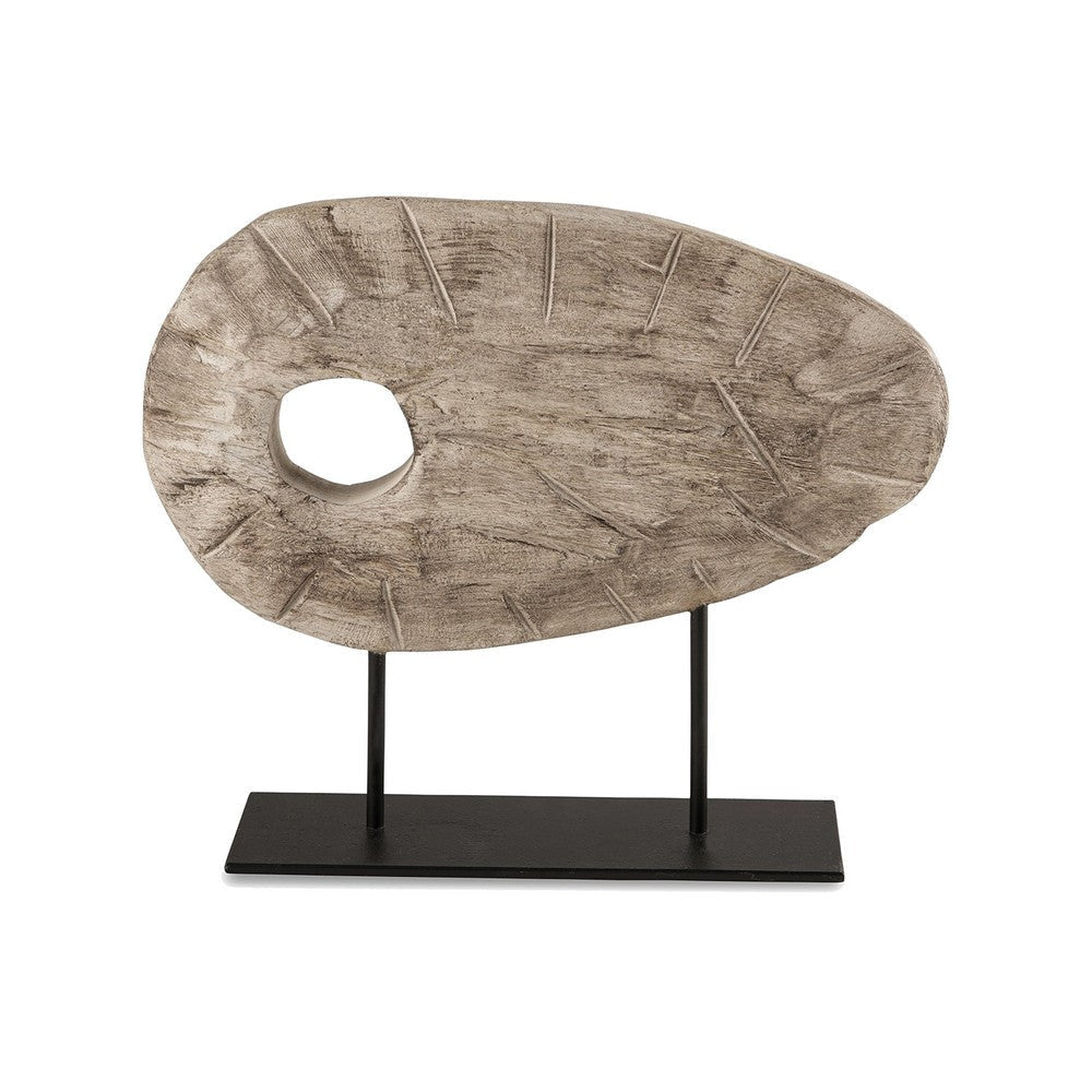 Ashley Bena Sculpture, Antique White Wood, Black Metal Base, 17"