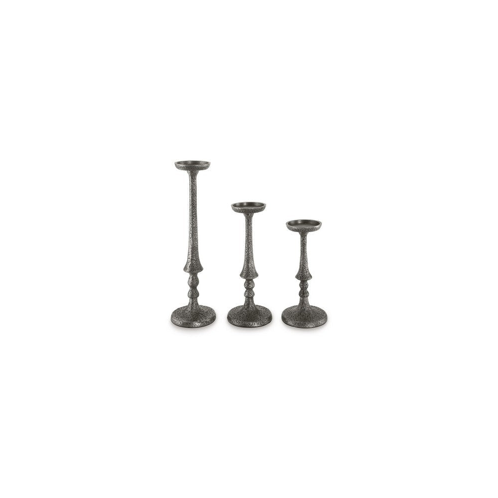 Ishika Candle Holder Set of 3 Cast Aluminium Antique Pewter Gray Finish By Casagear Home BM318924