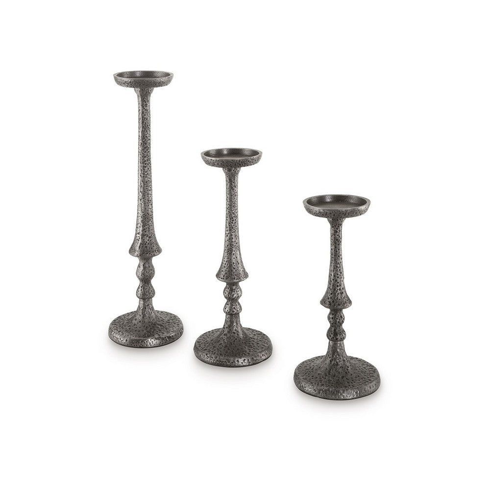 Ishika Candle Holder Set of 3, Cast Aluminium, Antique Pewter Gray Finish By Casagear Home