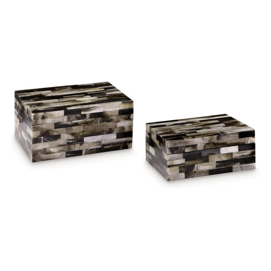 Ashley Foer Decorative Storage Box Set of 2, Black and Brown Mosaic