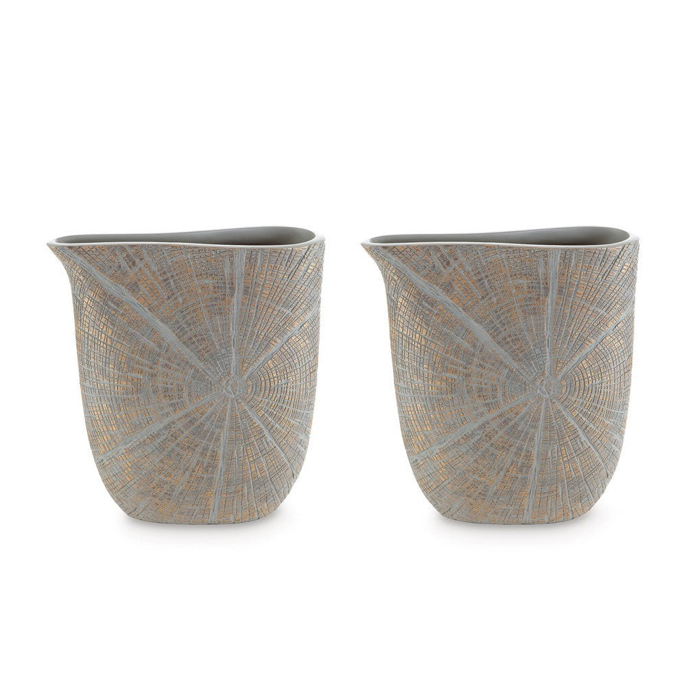 Denver Vase Set of 2, 11 Inch, Starburst Pattern, Antique Gold Polyresin By Casagear Home