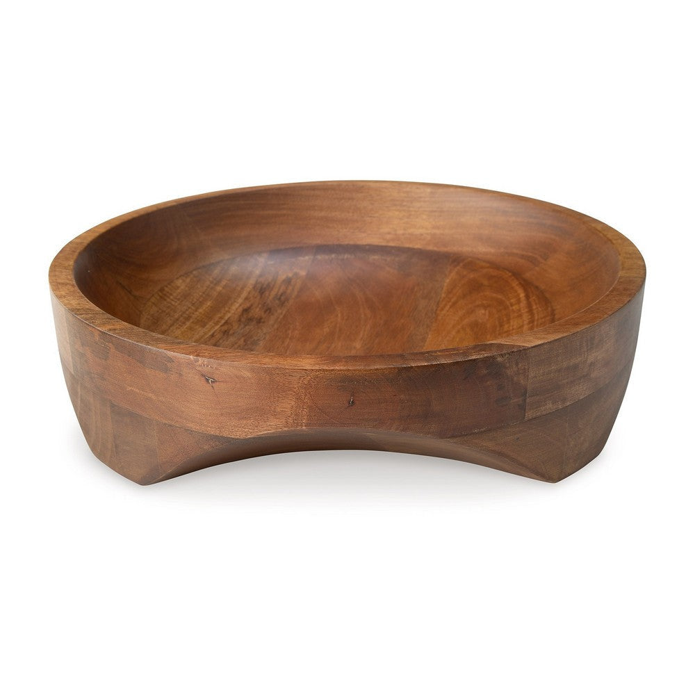 Myra Bowl Carved Pattern at the Bottom Food Safe Brown Wood 14 Inch By Casagear Home BM318929