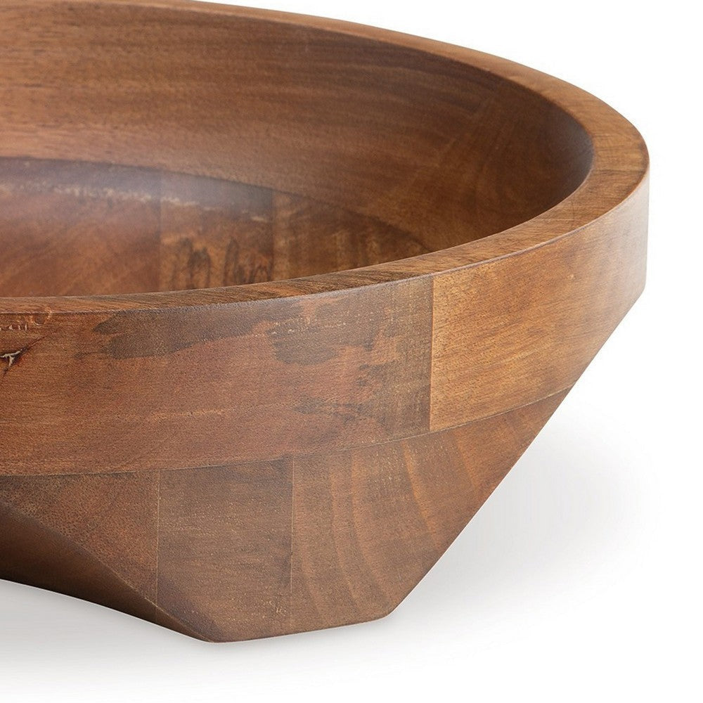 Myra Bowl Carved Pattern at the Bottom Food Safe Brown Wood 14 Inch By Casagear Home BM318929