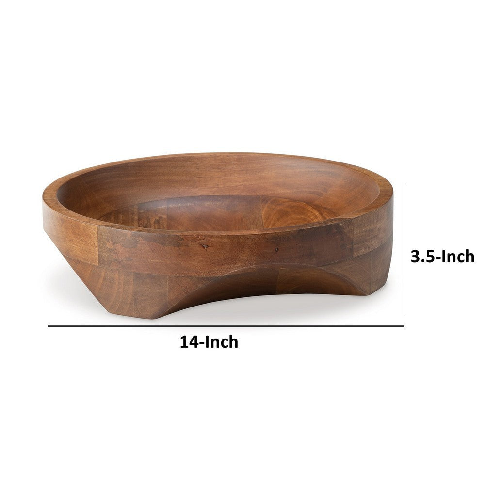 Myra Bowl Carved Pattern at the Bottom Food Safe Brown Wood 14 Inch By Casagear Home BM318929