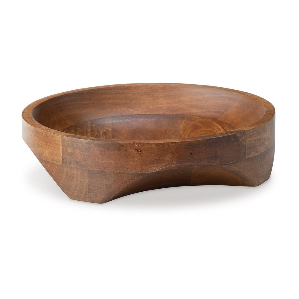 Myra Bowl, Carved Pattern at the Bottom, Food Safe, Brown Wood, 14 Inch By Casagear Home