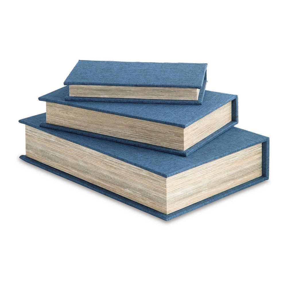 Ashley Jolly Decor Storage Box Set of 3 Blue Book Design Black Velvet Lining BM318931