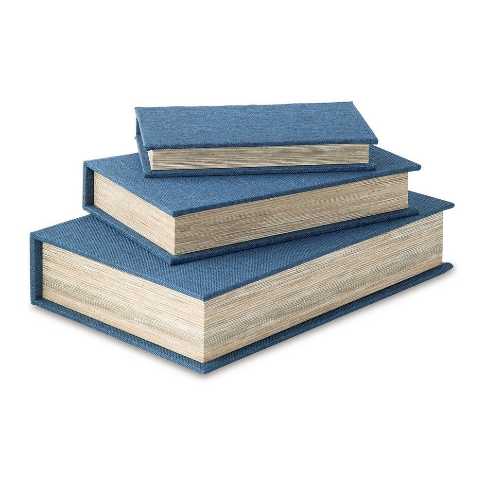 Ashley Jolly Decor Storage Box Set of 3, Blue Book Design, Black Velvet Lining