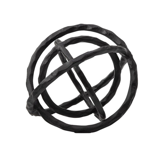 Lizy Sculpture Decor Set of 2 Interlocking Round Rings Black Cast Aluminium By Casagear Home