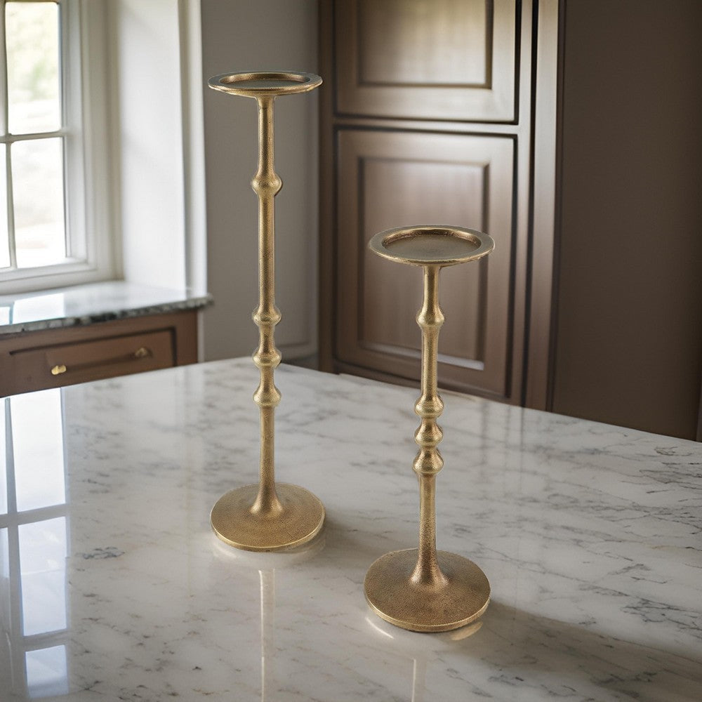 Lara Candle Holder Set of 2 Cast Aluminium Antiqued Brass Toned Finish By Casagear Home BM318933