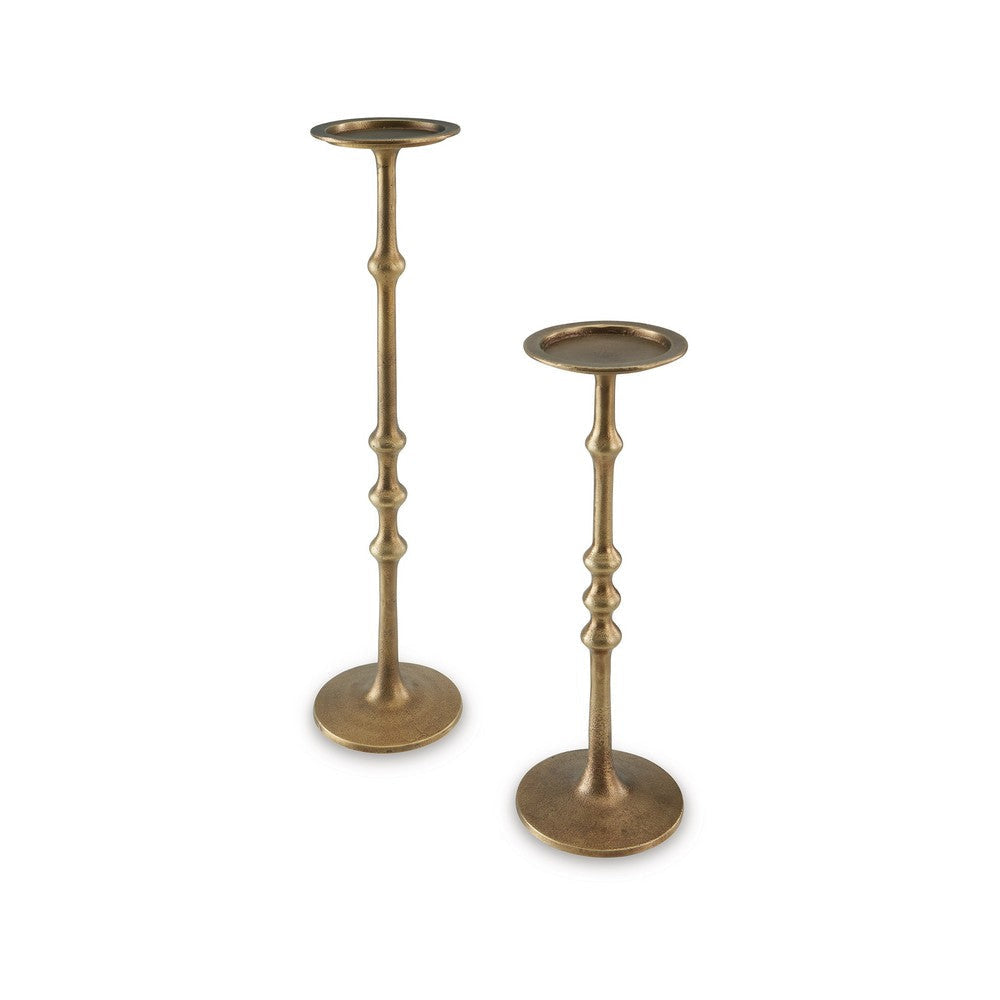 Ashley Lara Candle Holder Set of 2, Cast Aluminium, Brass Tone