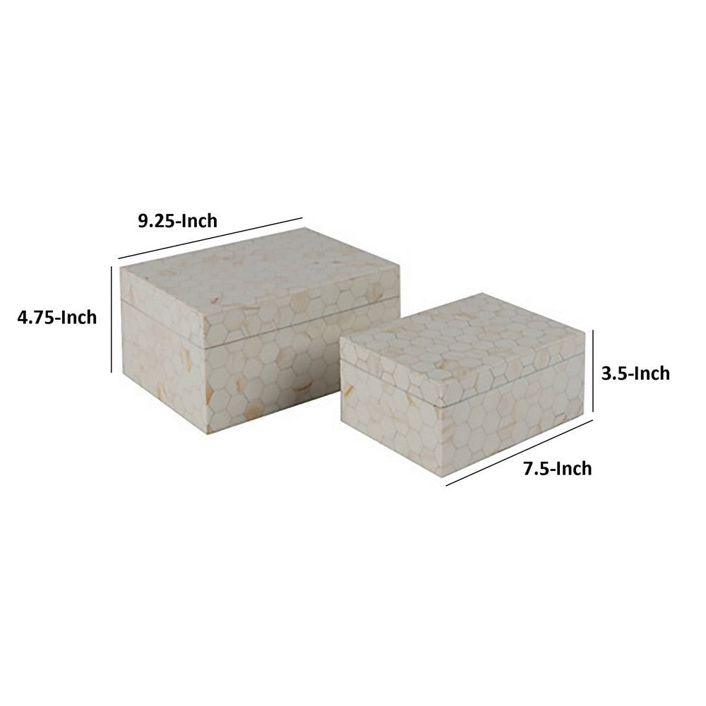 Alia Decor Storage Box Set of 2 Rectangular Geometric White Wood Tones By Casagear Home BM318934