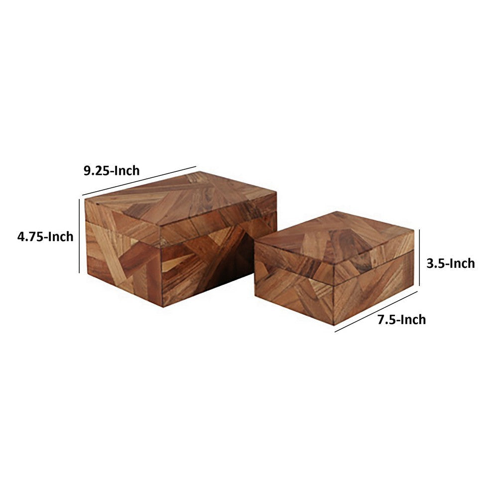 Alia Decor Storage Box Set of 2 Rectangular Geometric Brown Wood Tones By Casagear Home BM318935