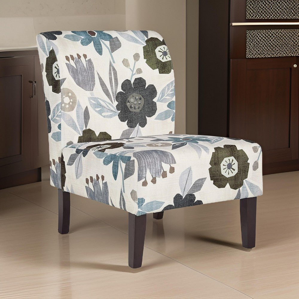 Rima Accent Chair Ivory Gray Floral Pattern Polyester Cushion Black Wood By Casagear Home BM318939