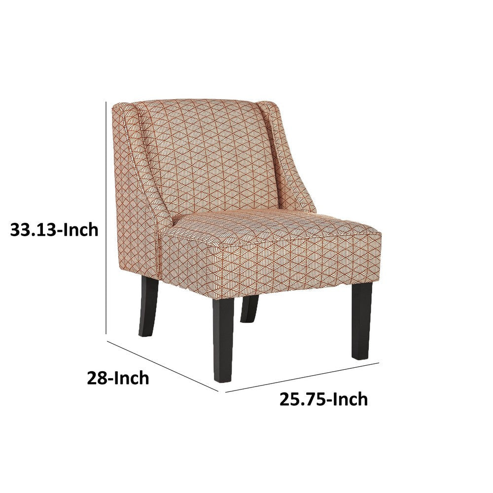 Hellen Accent Chair Orange Cream Polyester Diamond Pattern Black Wood By Casagear Home BM318942