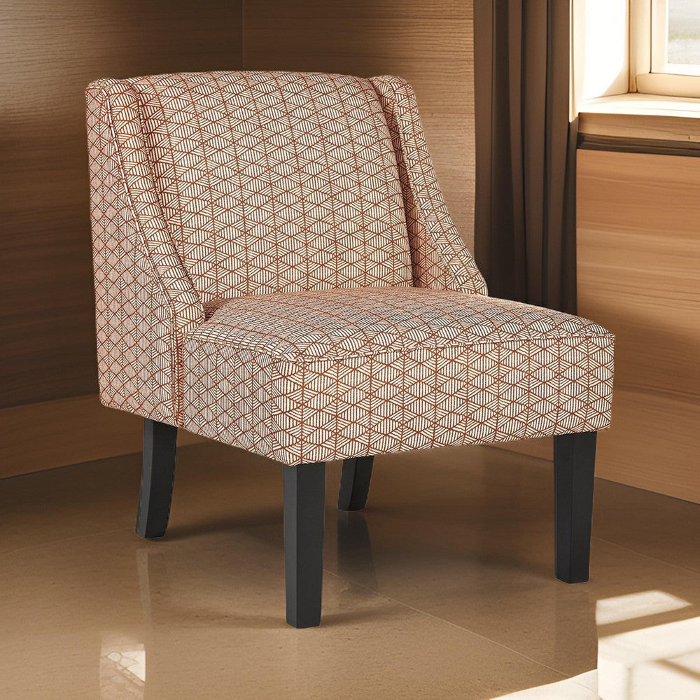 Hellen Accent Chair Orange Cream Polyester Diamond Pattern Black Wood By Casagear Home BM318942