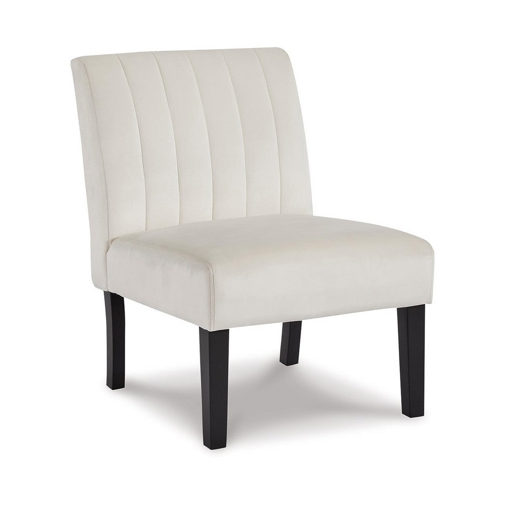 Victor Accent Chair, Channel Stitch Light Beige Polyester, Black Wood Legs By Casagear Home