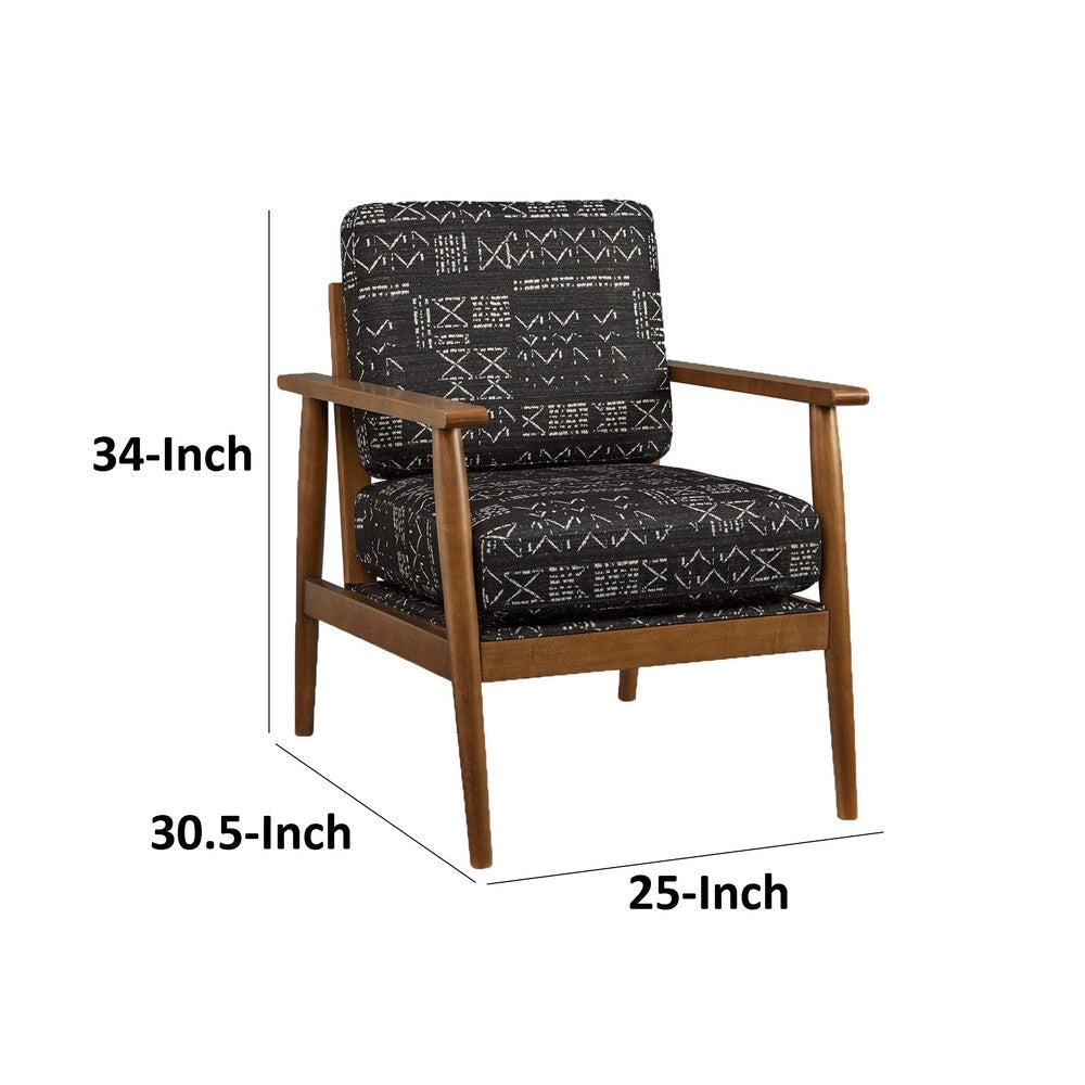 Kevin Accent Chair Charcoal Gray Polyester White Print Brown Wood By Casagear Home BM318951