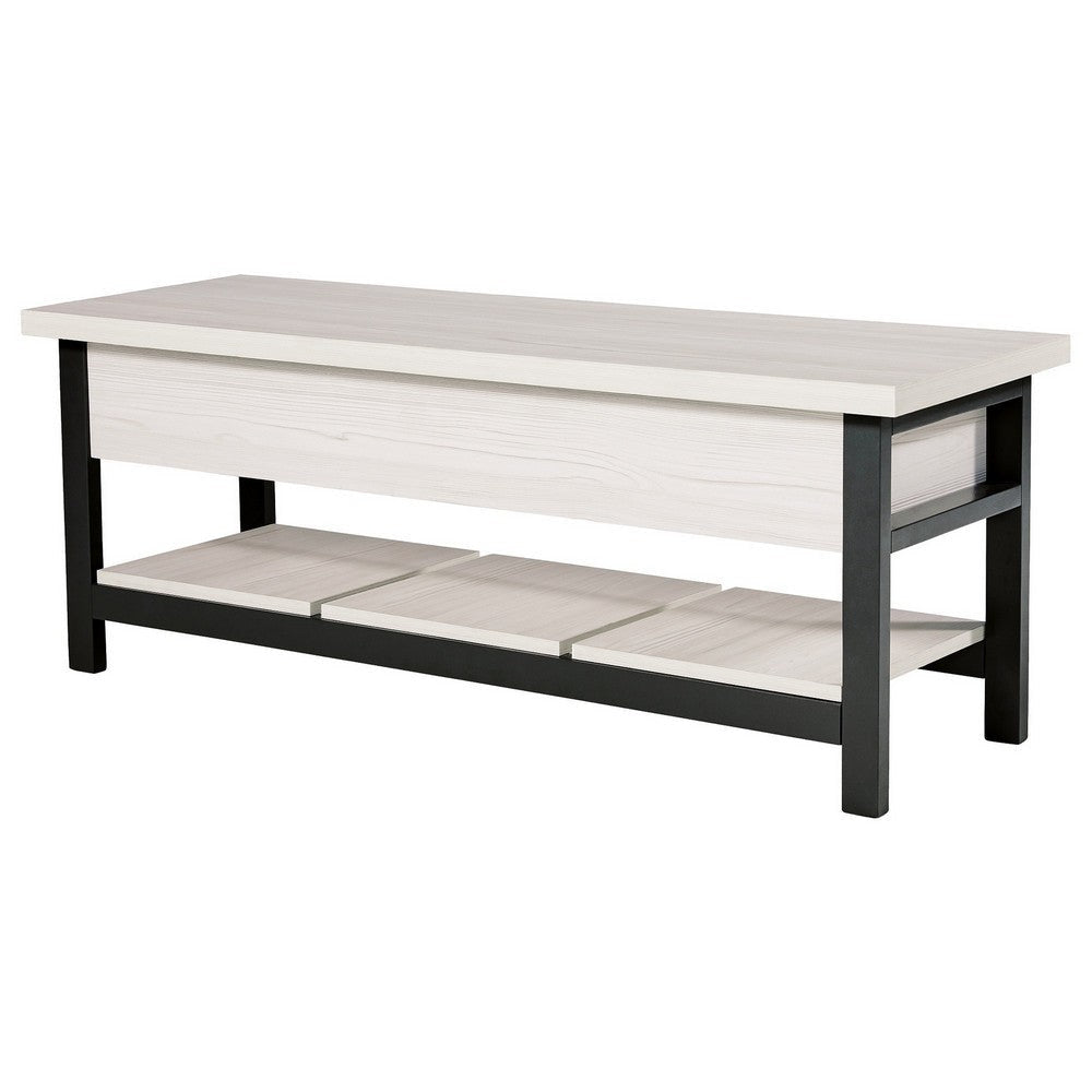 Ciara Storage Bench White Engineered Wood Black Solid Wood Legs 48 Inch By Casagear Home BM318952