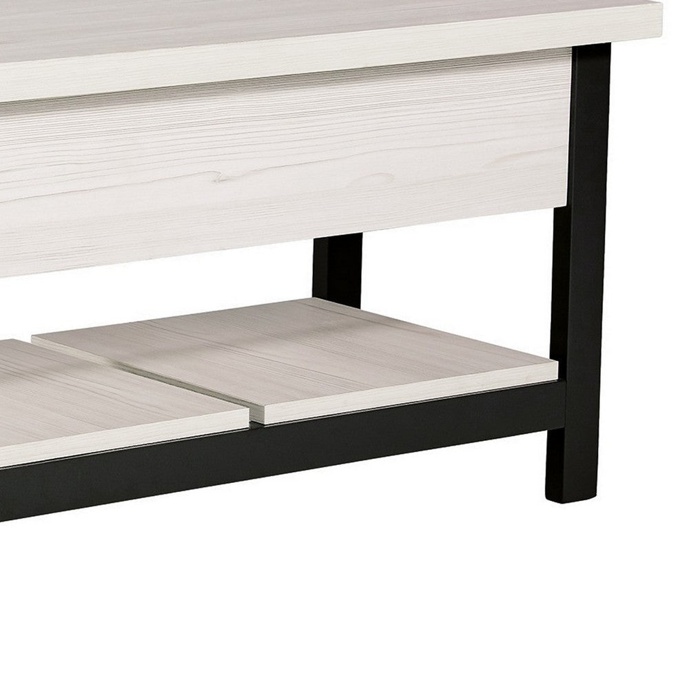 Ciara Storage Bench White Engineered Wood Black Solid Wood Legs 48 Inch By Casagear Home BM318952