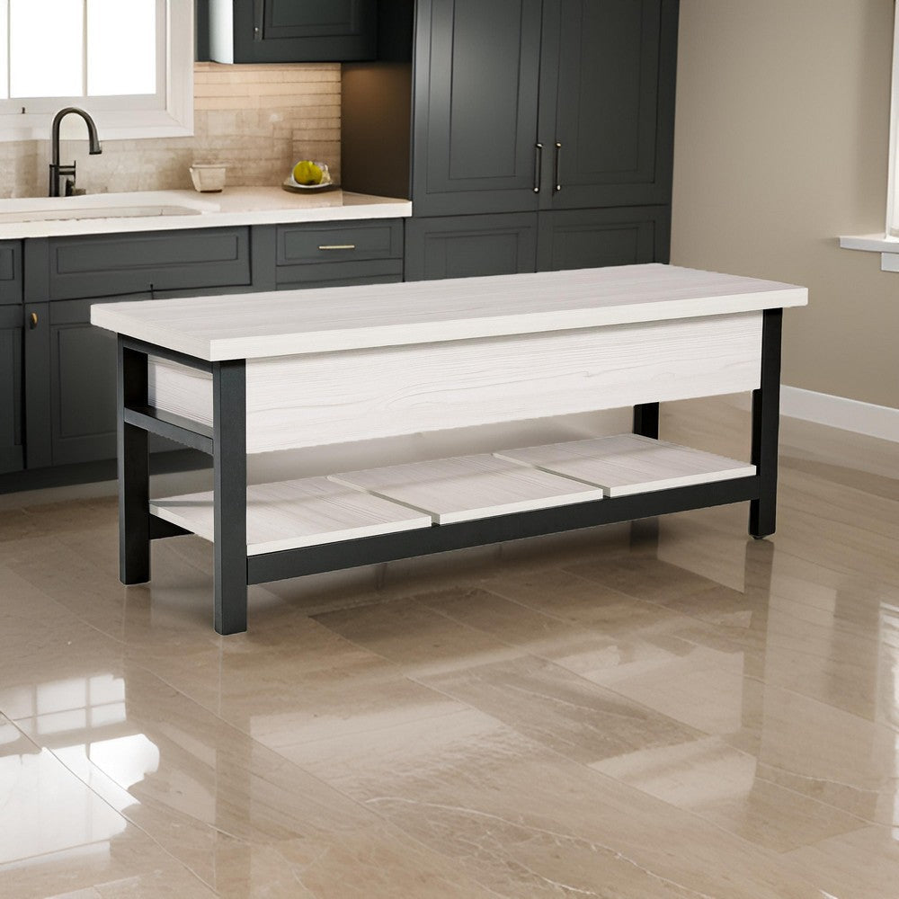 Ciara Storage Bench White Engineered Wood Black Solid Wood Legs 48 Inch By Casagear Home BM318952