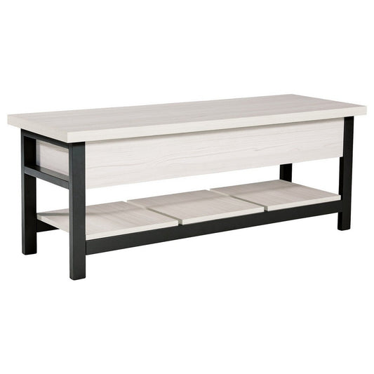 Ashley Ciara Storage Bench, White Engineered Wood, Black Solid Wood
