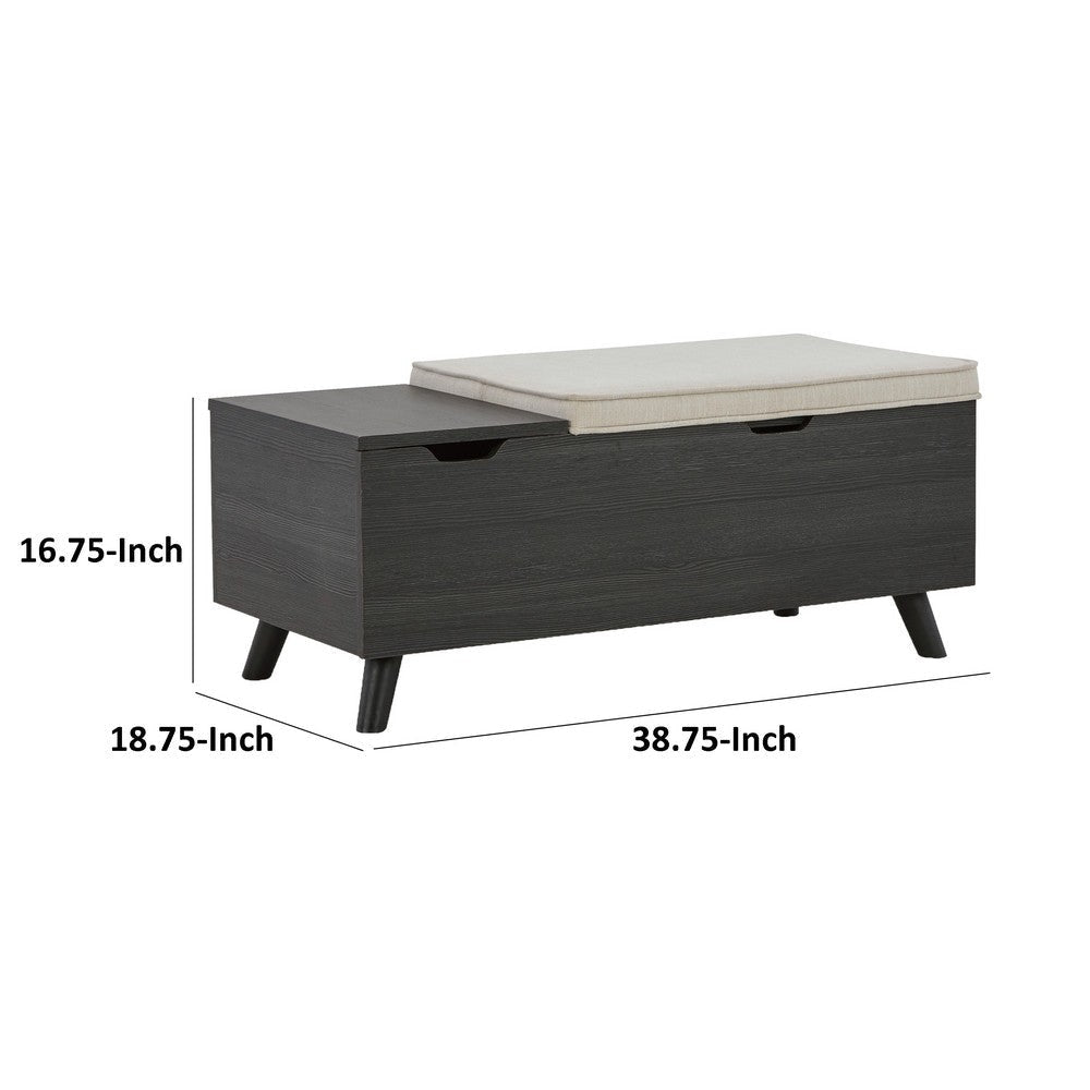 Yasmin Storage Bench Black Gray Wood Beige Polyester Foam 39 Inch By Casagear Home BM318955