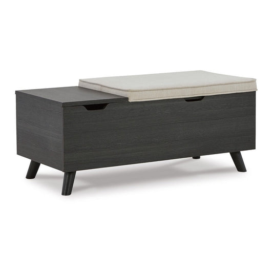 Ashley Yasmin Storage Bench, Black Gray Wood, Beige Polyester, 39"