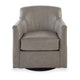 Leena Swivel Accent Chair Plush Gray Genuine and Faux Leather Black Metal By Casagear Home BM318956