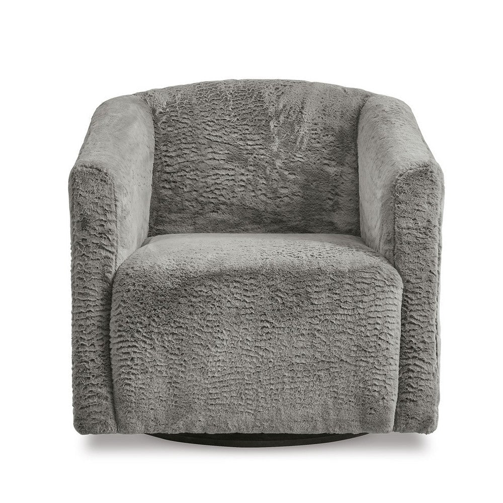 Amanora Accent Chair Charcoal Gray Faux Rabbit Fur Polyester Black Metal By Casagear Home BM318958