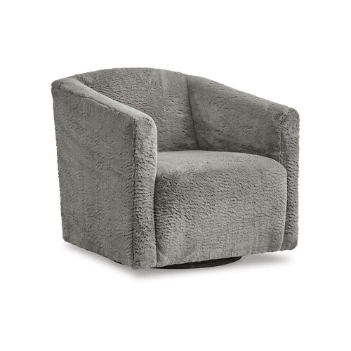 Ashley Amanora Accent Chair, Charcoal Gray Faux Rabbit Fur, Black