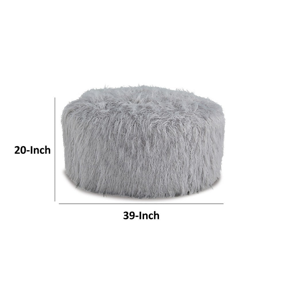 Lacey Oversized Accent Ottoman Light Gray Faux Fur Soft Cushion 39 Inch By Casagear Home BM318959