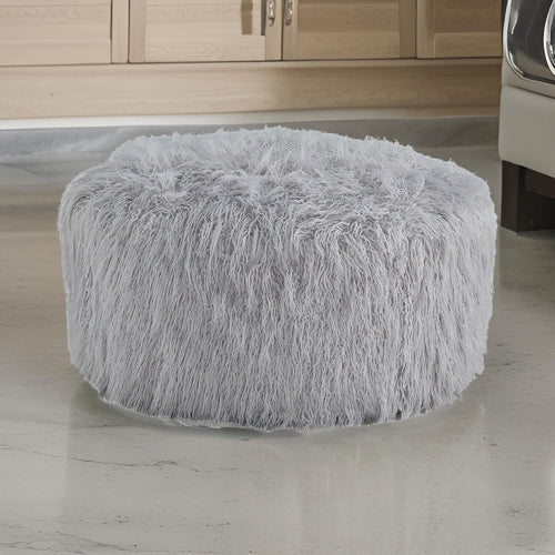 Ashley Lacey Oversized Accent Ottoman, Light Gray Faux Fur, 39 Inch