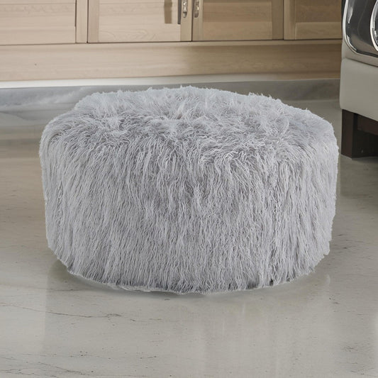 Ashley Lacey Oversized Accent Ottoman, Light Gray Faux Fur, 39 Inch