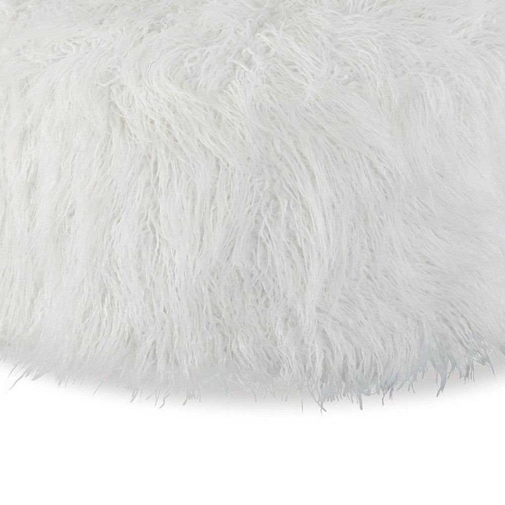 Lacey Oversized Accent Ottoman White Faux Fur Soft Cushion 39 Inch By Casagear Home BM318960