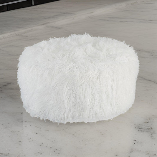 Ashley Lacey Oversized Accent Ottoman, White Faux Fur, 39 Inch