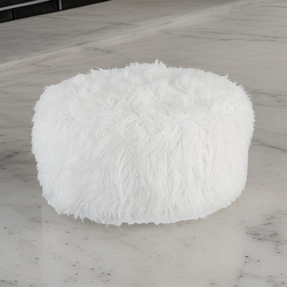 Ashley Lacey Oversized Accent Ottoman, White Faux Fur, 39 Inch