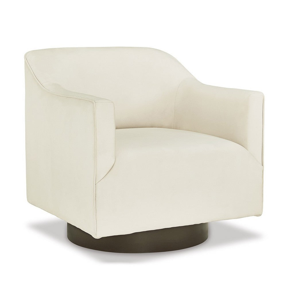 Phoebe Swivel Accent Chair, White Faux Suede, Dark Bronze Metal Base By Casagear Home