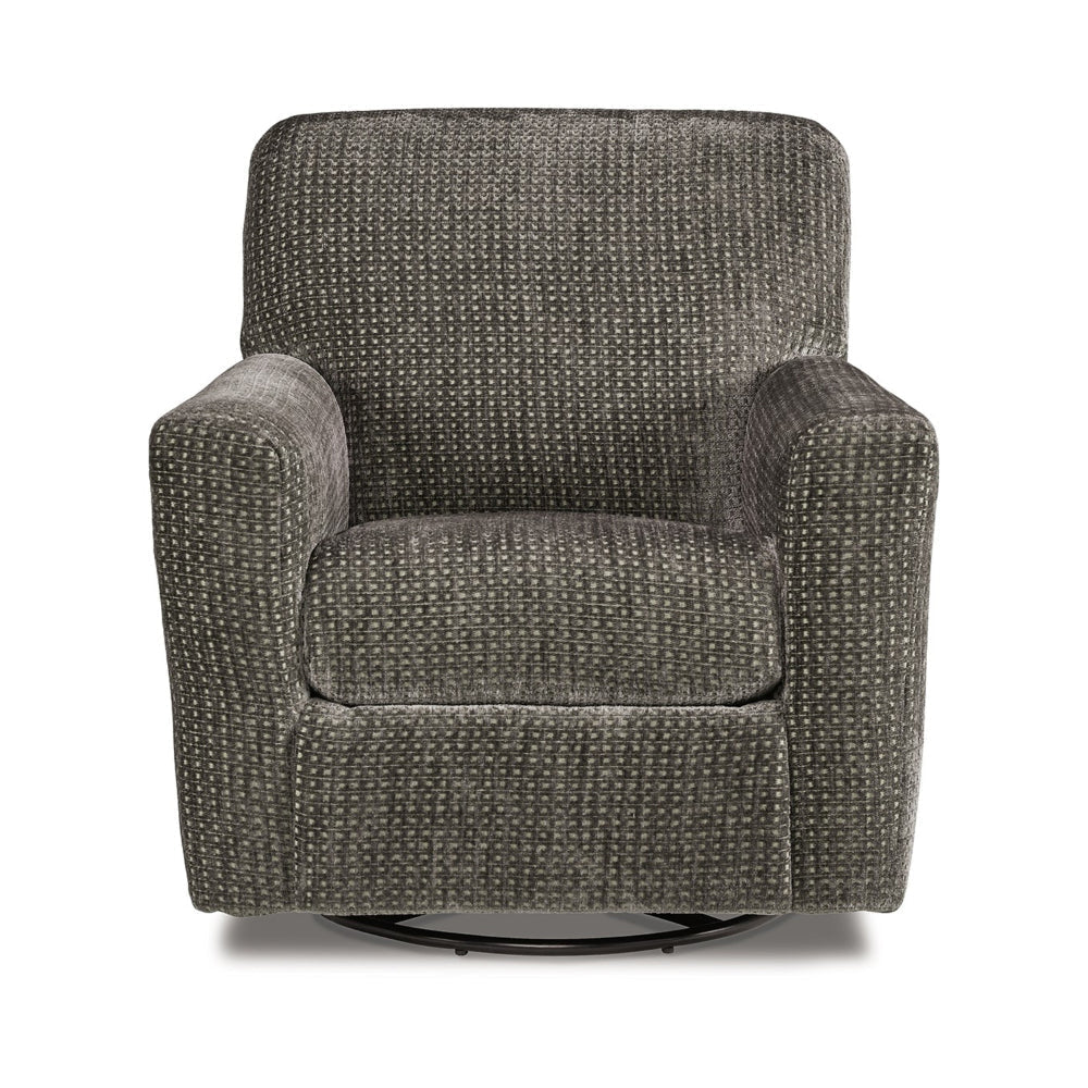 Layla Swivel Glider Accent Chair Dark Gray Polyester Black Metal Base By Casagear Home BM318963