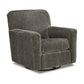 Layla Swivel Glider Accent Chair, Dark Gray Polyester, Black Metal Base By Casagear Home