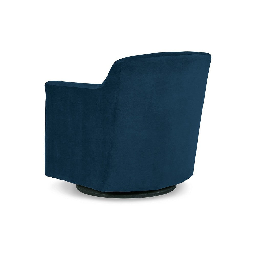 Leena Swivel Accent Chair Blue Velvet Shelter Style Arms Black Wood By Casagear Home BM318965