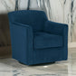 Leena Swivel Accent Chair Blue Velvet Shelter Style Arms Black Wood By Casagear Home BM318965