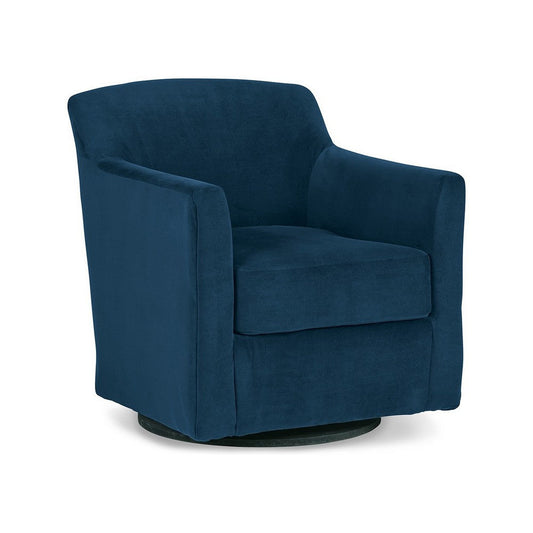 Ashley Leena Swivel Accent Chair, Blue Velvet, Shelter Arms, Black