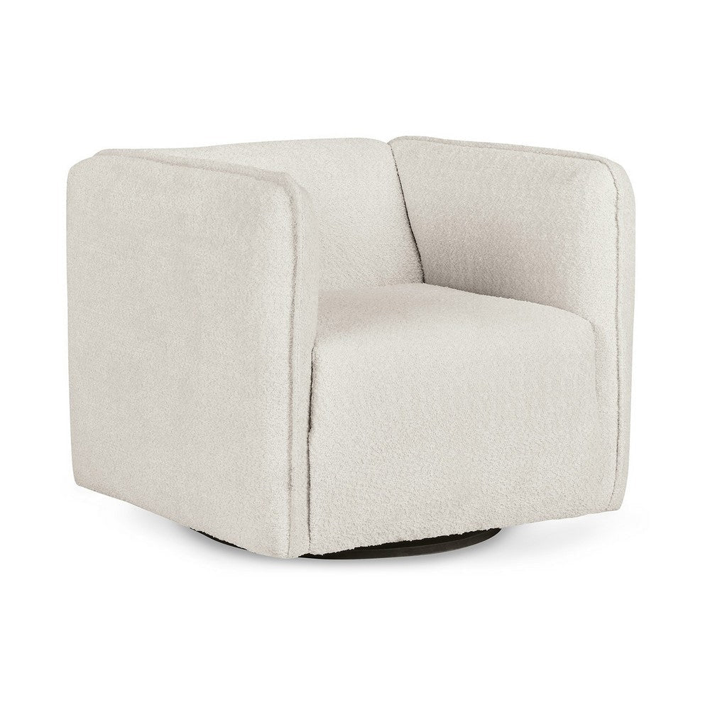 Charlie Swivel Accent Chair, Gray Boucle Fabric, Flange Welt,  Black Metal By Casagear Home