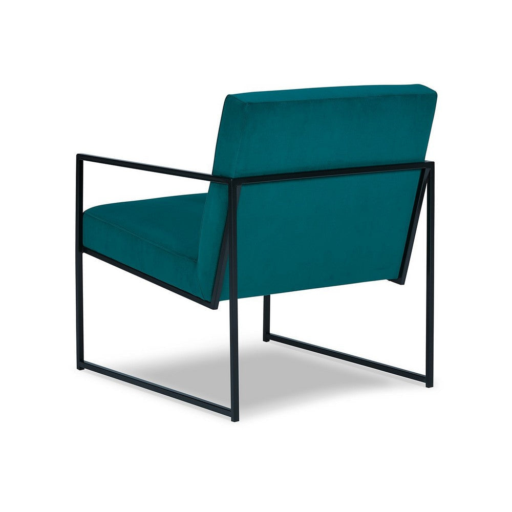 Anisa Accent Chair Teal Velvet Seat Cushions Black Metal Frame By Casagear Home BM318968