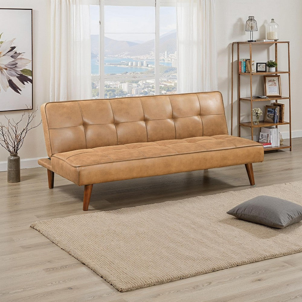 Sena Futon Convertible Sofa Bed Sleeper Couch, Light Brown Faux Leather By Casagear Home