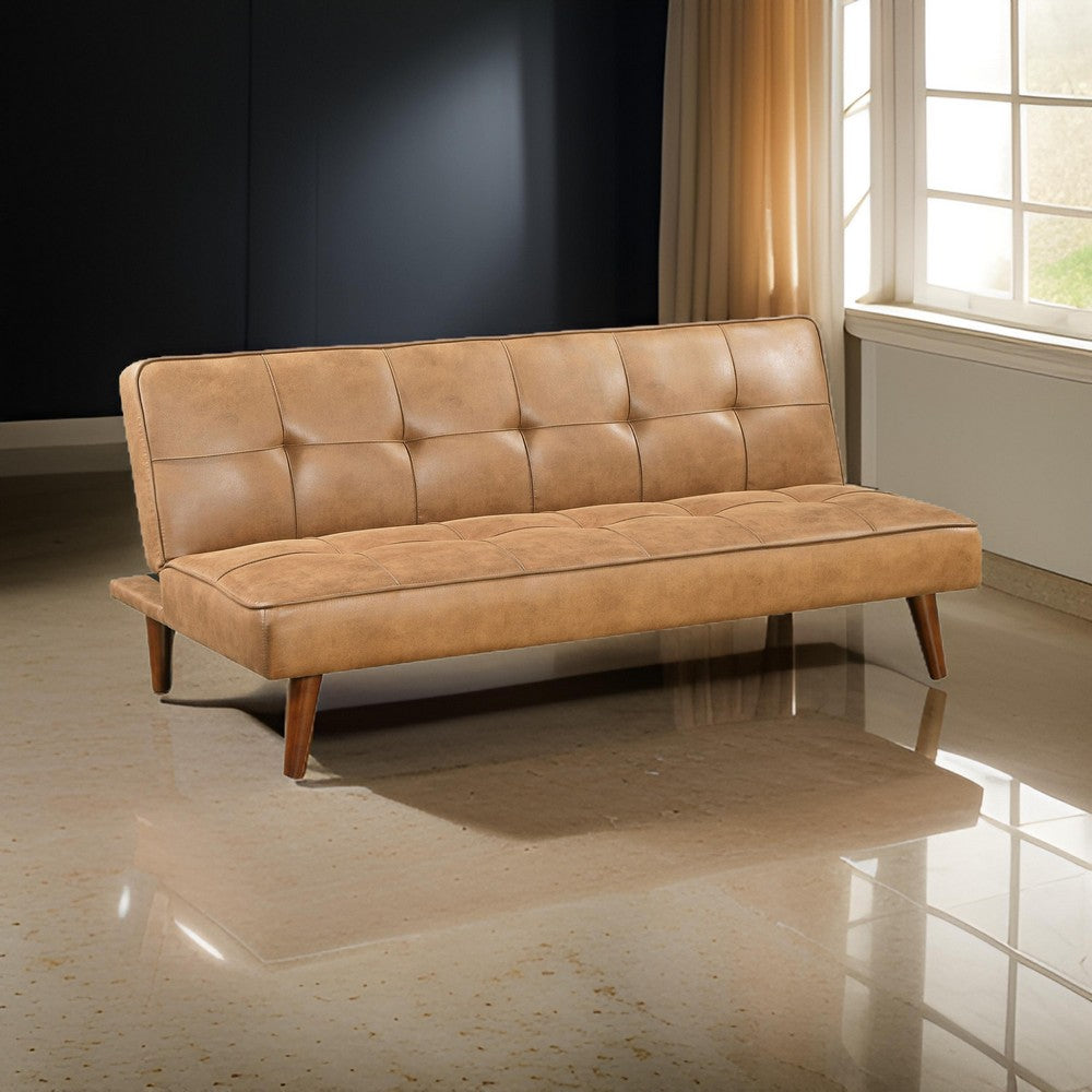 Sena Futon Convertible Sofa Bed Sleeper Couch, Light Brown Faux Leather By Casagear Home