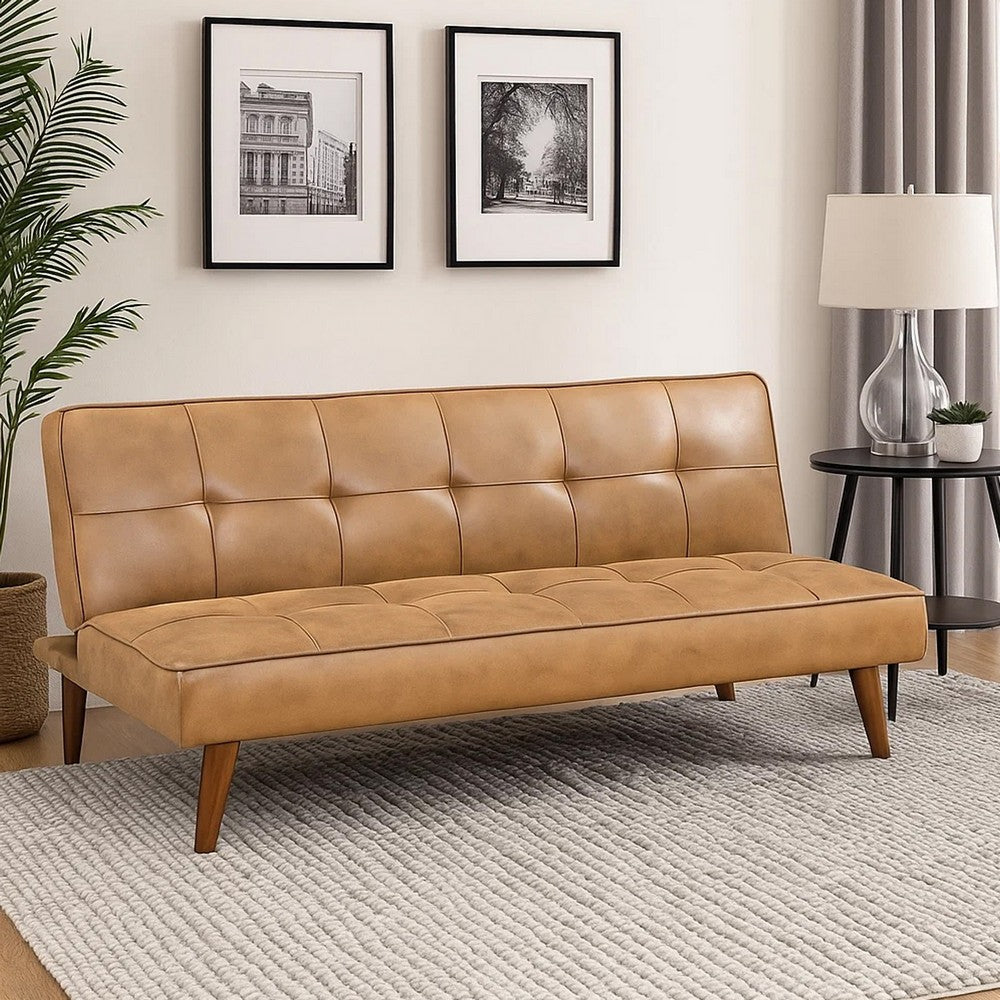 Sena Futon Convertible Sofa Bed Sleeper Couch, Light Brown Faux Leather By Casagear Home