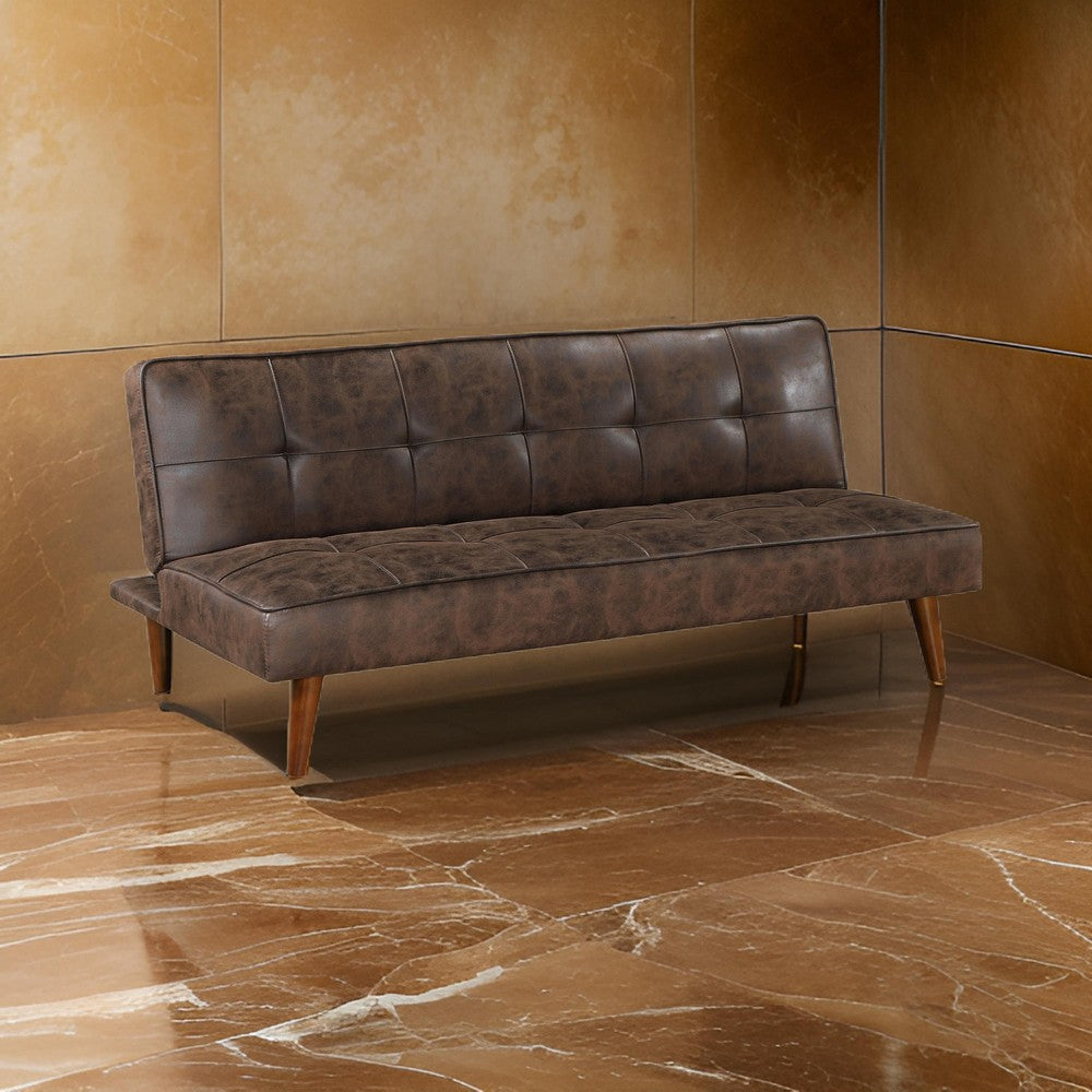 Sena Futon Convertible Sofa Bed Sleeper Couch, Dark Brown Faux Leather By Casagear Home